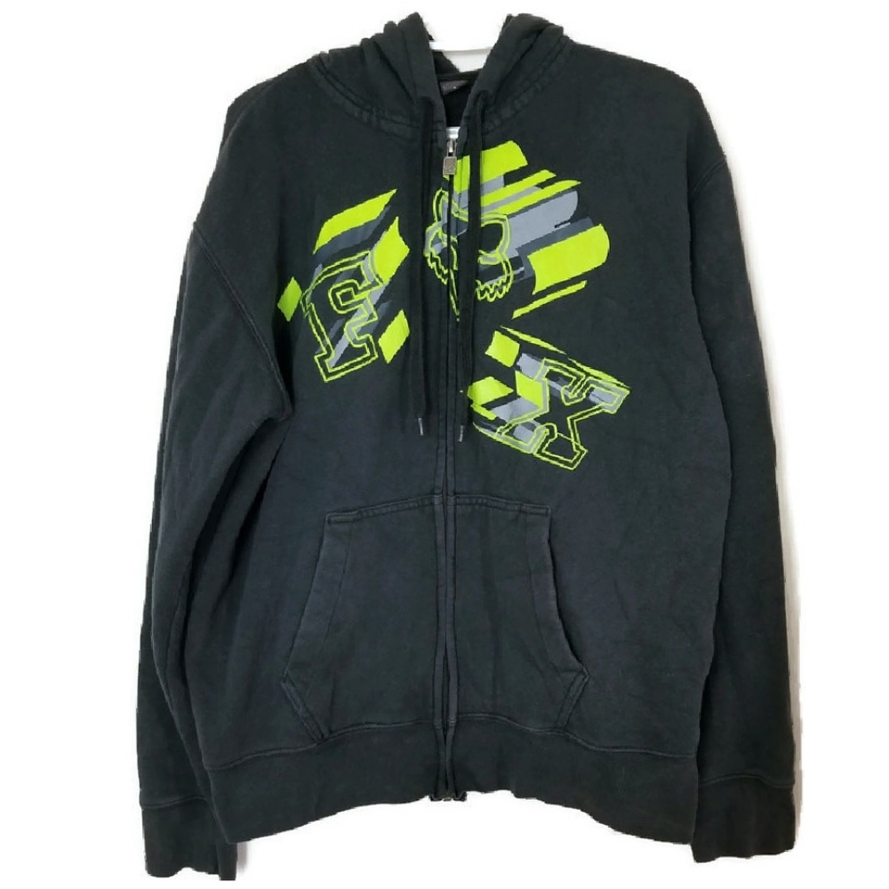 FOX Racing Mens Large Zip Up Hoodie Jacket Black